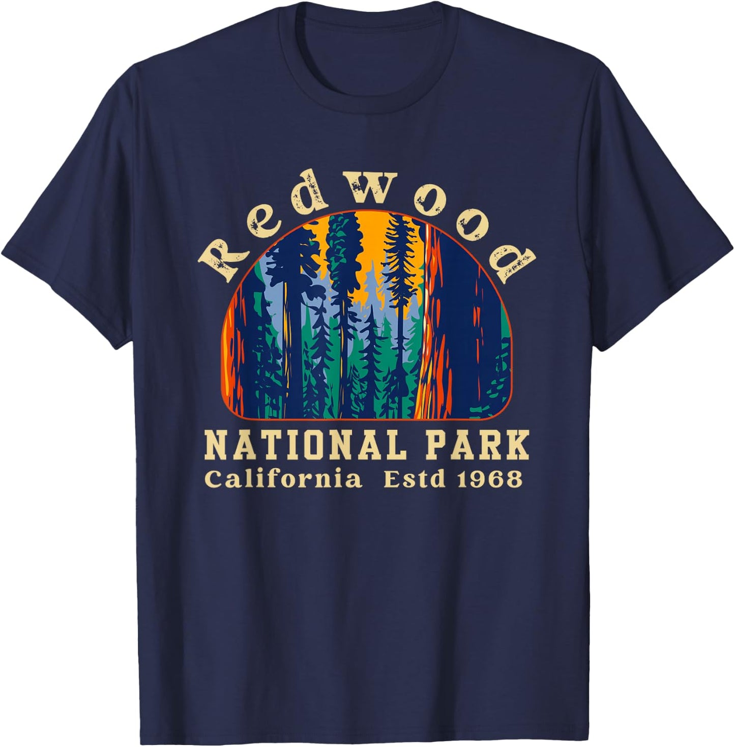 Redwood National Park California Retro Vintage Camping Gifts T-Shirt - T-Shirt | Navy