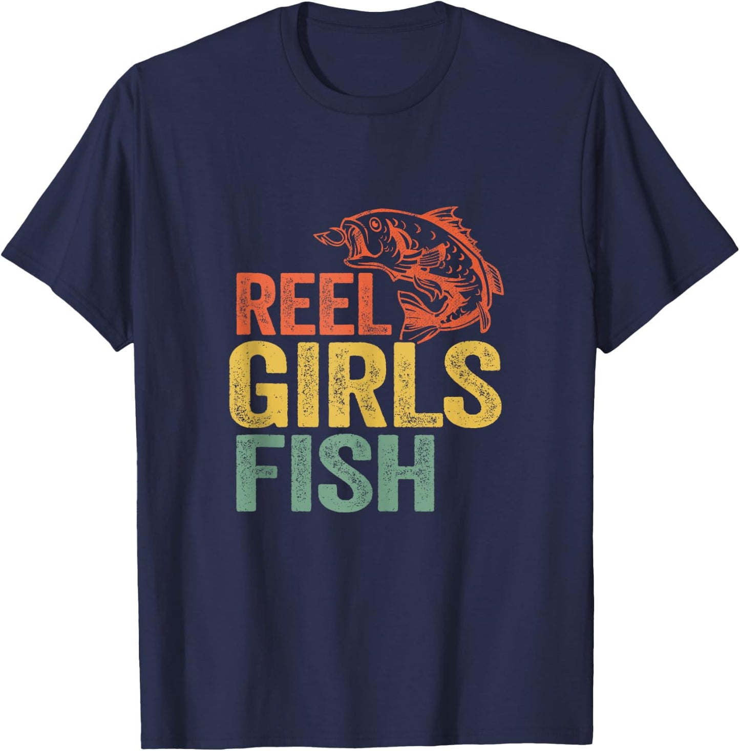 Reel Girls Fish Bass Fishing Funny Fisherwoman Mom Fishing T-Shirt - T-Shirt | Navy