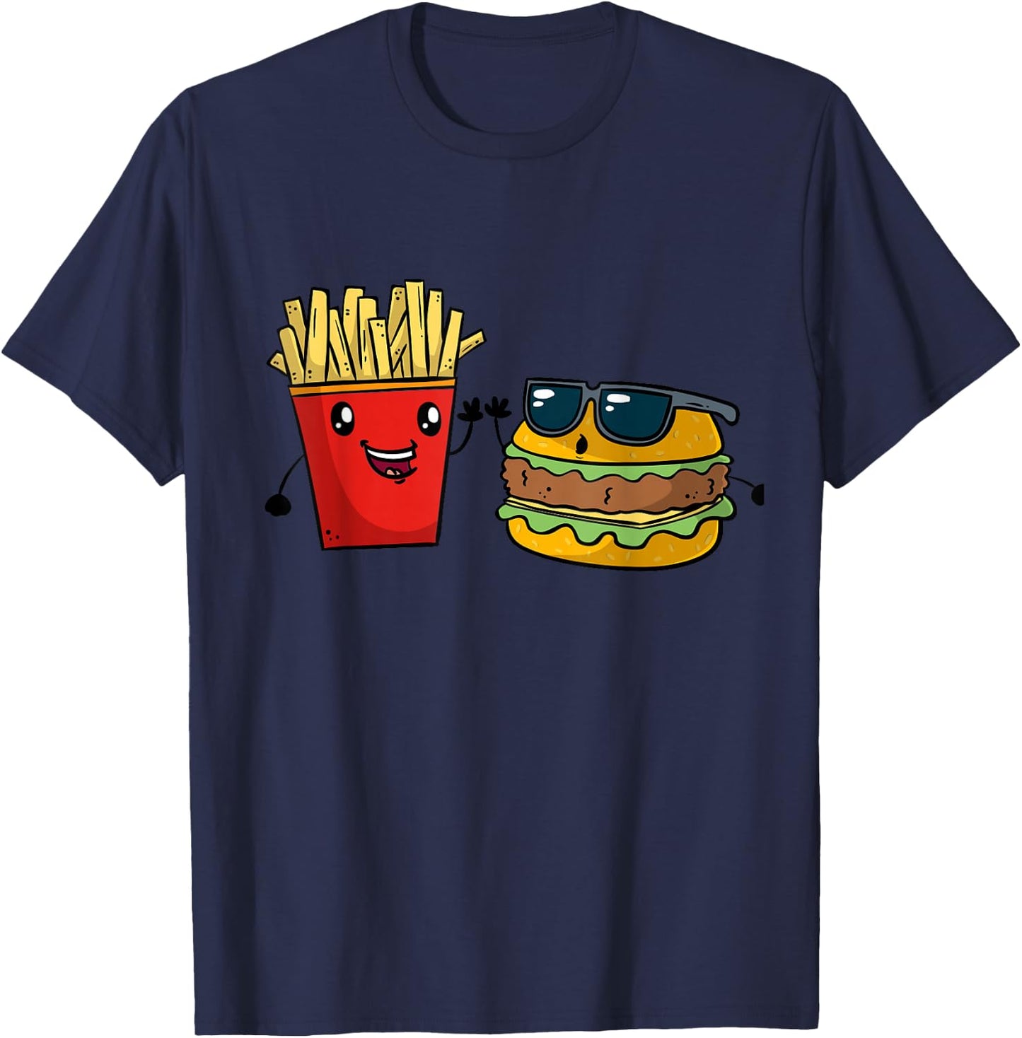 Funny Fast Food Hamburger French Fries Besties Gift T-Shirt - T-Shirt | Navy