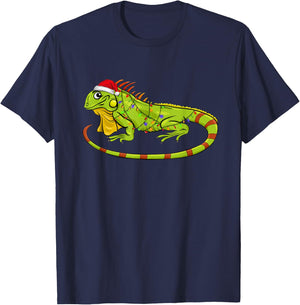 Iguana Christmas Light Sweater Funny Animals Lover Xmas Gift T-Shirt - T-Shirt | Navy