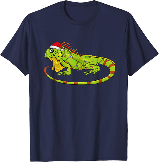 Iguana Christmas Light Sweater Funny Animals Lover Xmas Gift T-Shirt - T-Shirt | Navy