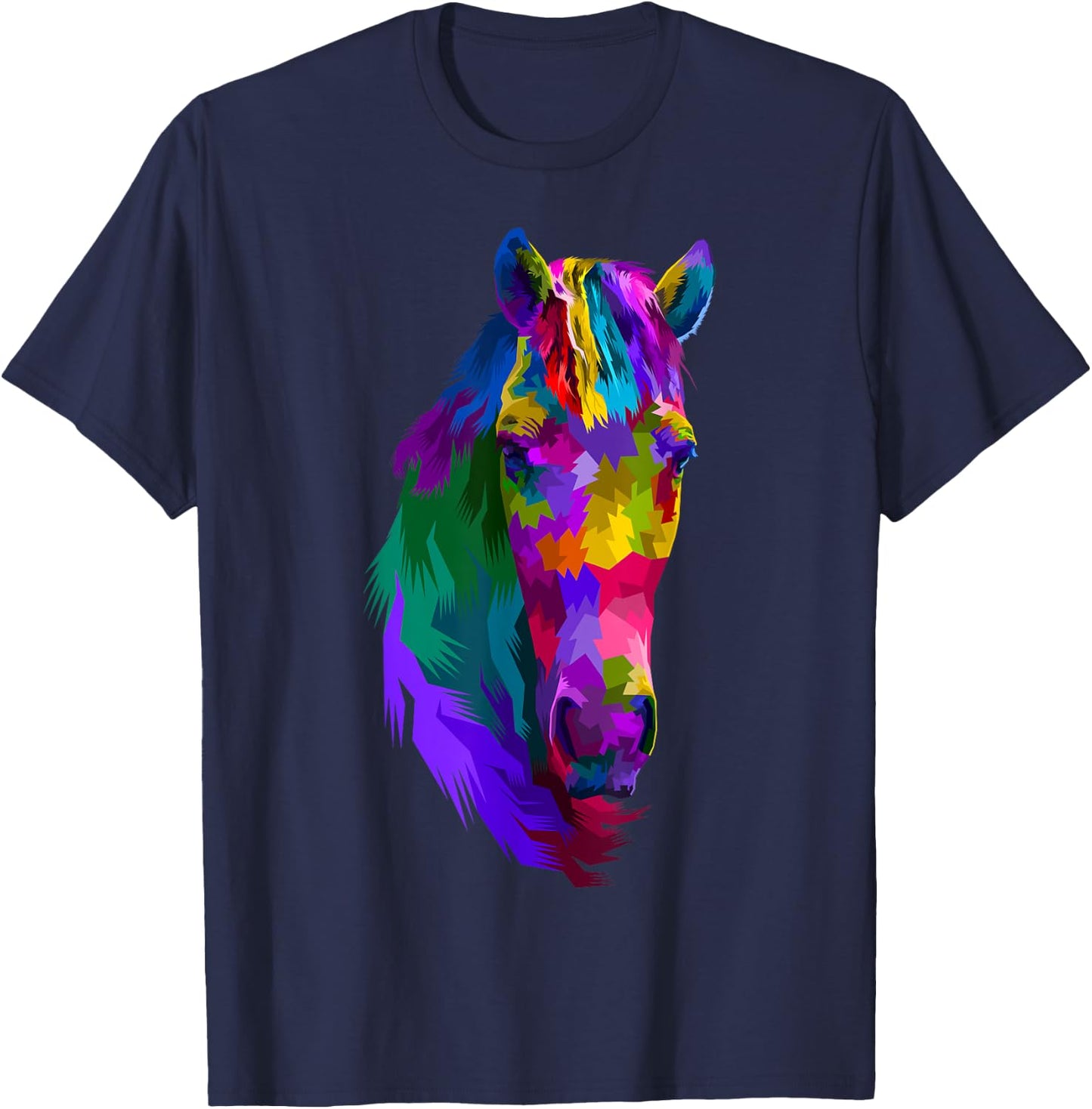 Colorful pop art horse portrait | Funny Horses T-Shirt - T-Shirt | Navy