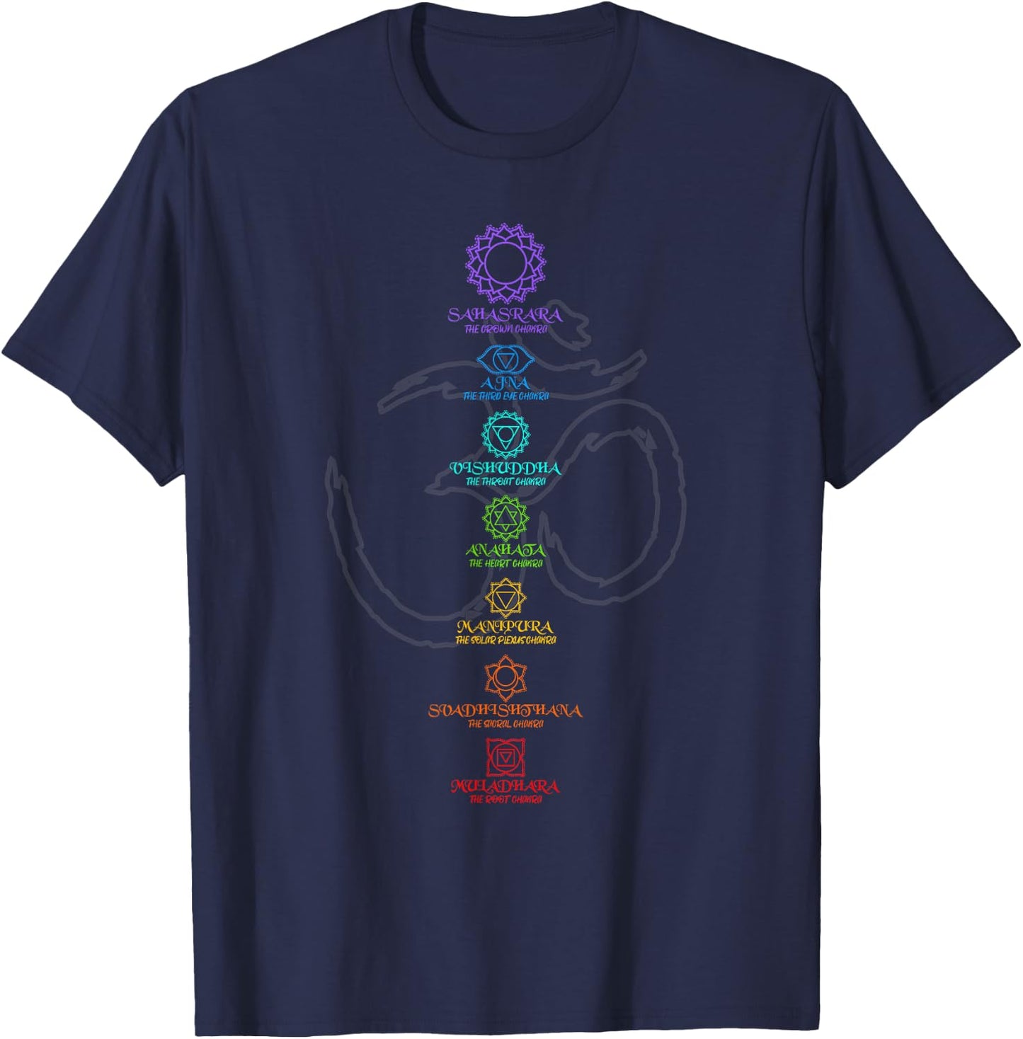 Spirituelle Yoga Shirts Fr Mnner und Frauen Women's Yoga Meditation Spiritual Body Energy Centres Chakra Black Short Sleeve Classic Fit S T-Shirt - T-Shirt | Navy