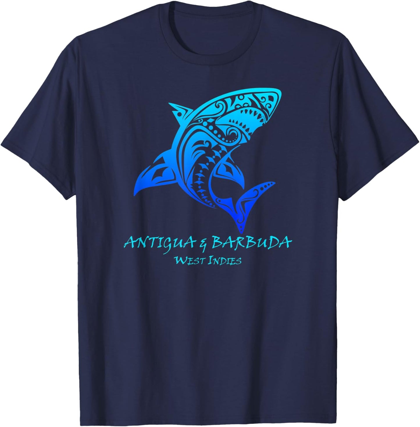 Antigua & Barbuda, West Indies Vintage Tribal Shark Vacation T-Shirt - T-Shirt | Navy