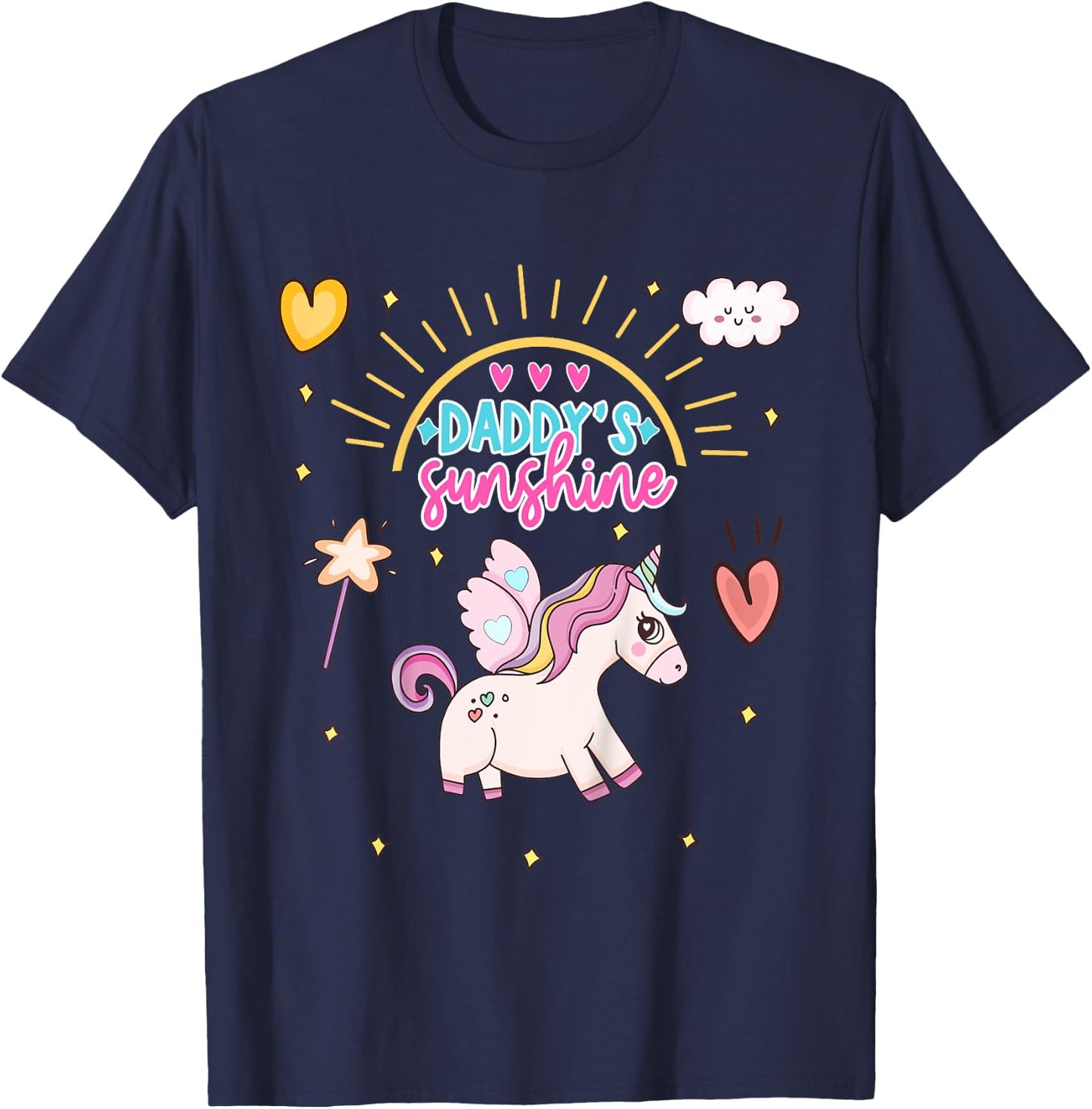 Unicorn with Wings Daddy's Sunshine Daddy's Favorite T-Shirt - T-Shirt | Navy