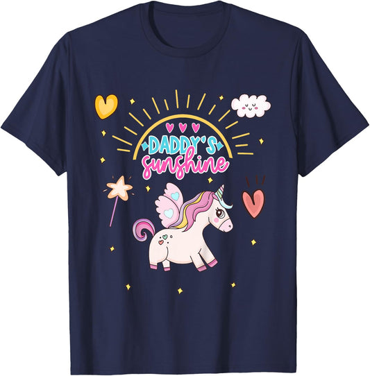 Unicorn with Wings Daddy's Sunshine Daddy's Favorite T-Shirt - T-Shirt | Navy