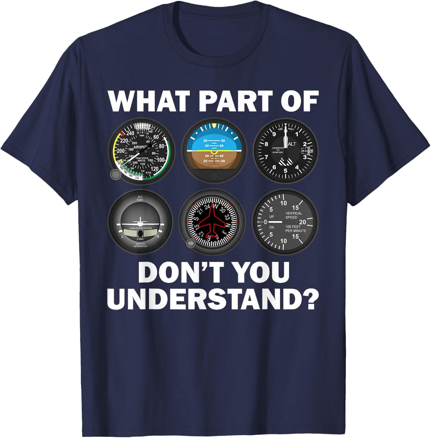 Funny Pilot Art Men Women Aviation Airline Pilot Instruments Small T-Shirt - T-Shirt | Navy