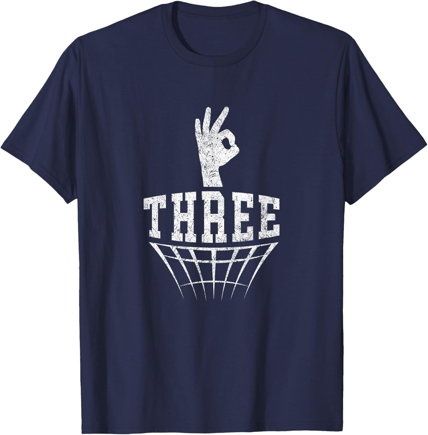 Three Fingers Hand Signal Basketball 3 Point Shot T-Shirt - T-Shirt | Navy