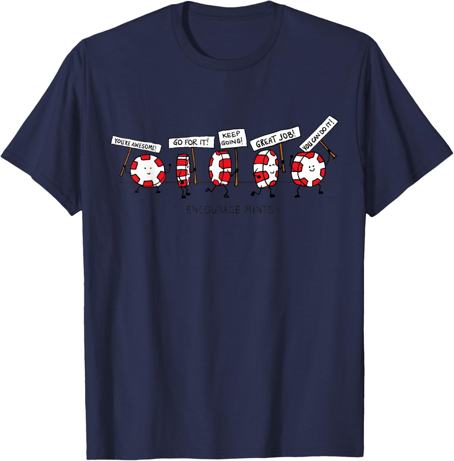 Encourage Mints Marching - funny, peppermint cartoon T-Shirt - T-Shirt | Navy