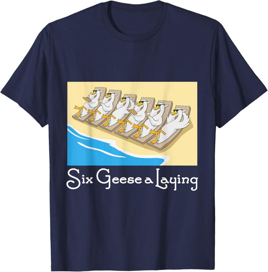 Six Geese a Laying 12 Days Christmas Song Funny Xmas Gift T-Shirt - T-Shirt | Navy