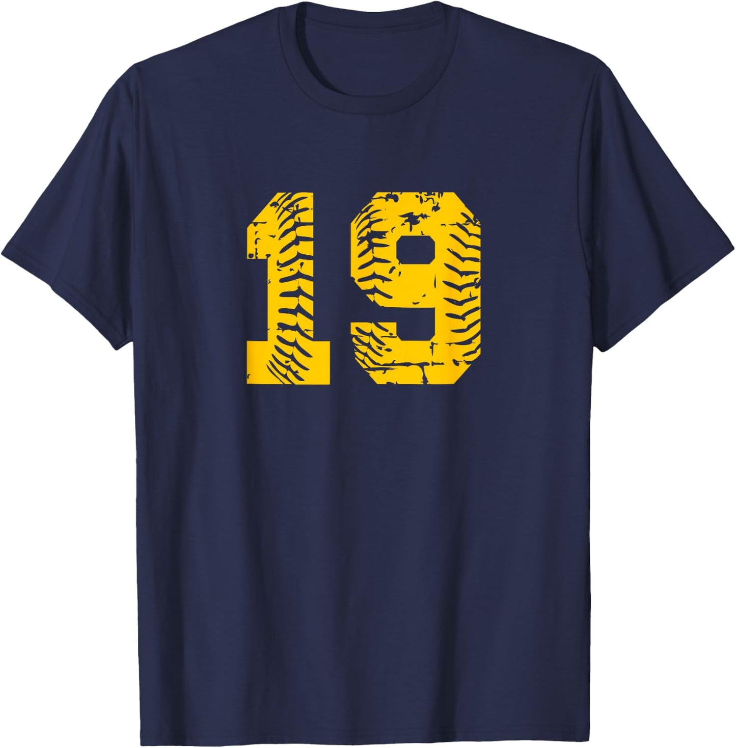 Baseball Softball Number #19 Yellow Number T-Shirt - T-Shirt | Navy
