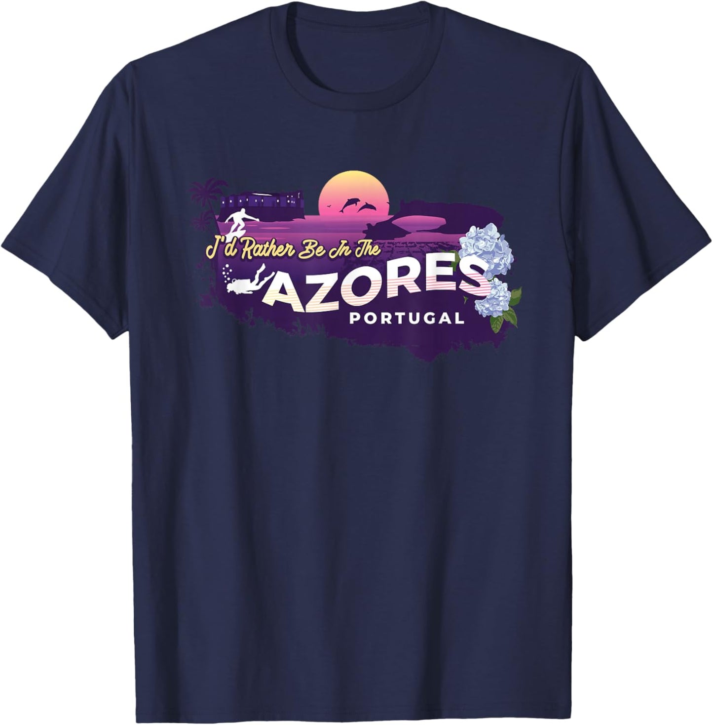 I'd Rather Be in The Azores Portugal Vintage Souvenir T-Shirt - T-Shirt | Navy