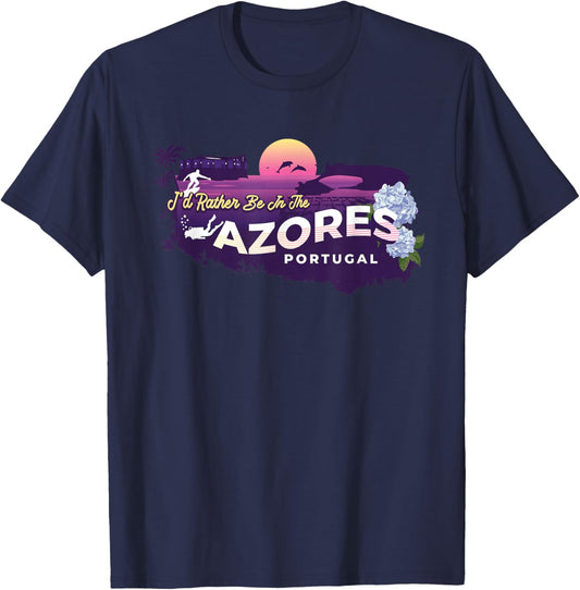 I'd Rather Be in The Azores Portugal Vintage Souvenir T-Shirt - T-Shirt | Navy