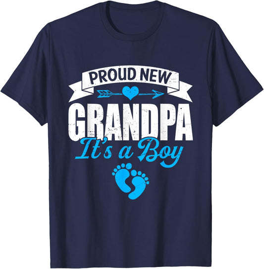 Retro Family Proud New Grandpa It's A Boy Gender Reveal T-Shirt - T-Shirt | Navy