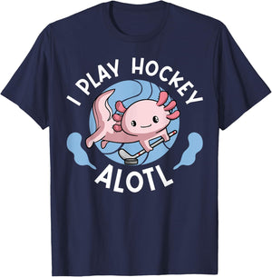 Kawaii Axolotl Pun Funny I Play Hockey Alotl T-Shirt - T-Shirt | Navy