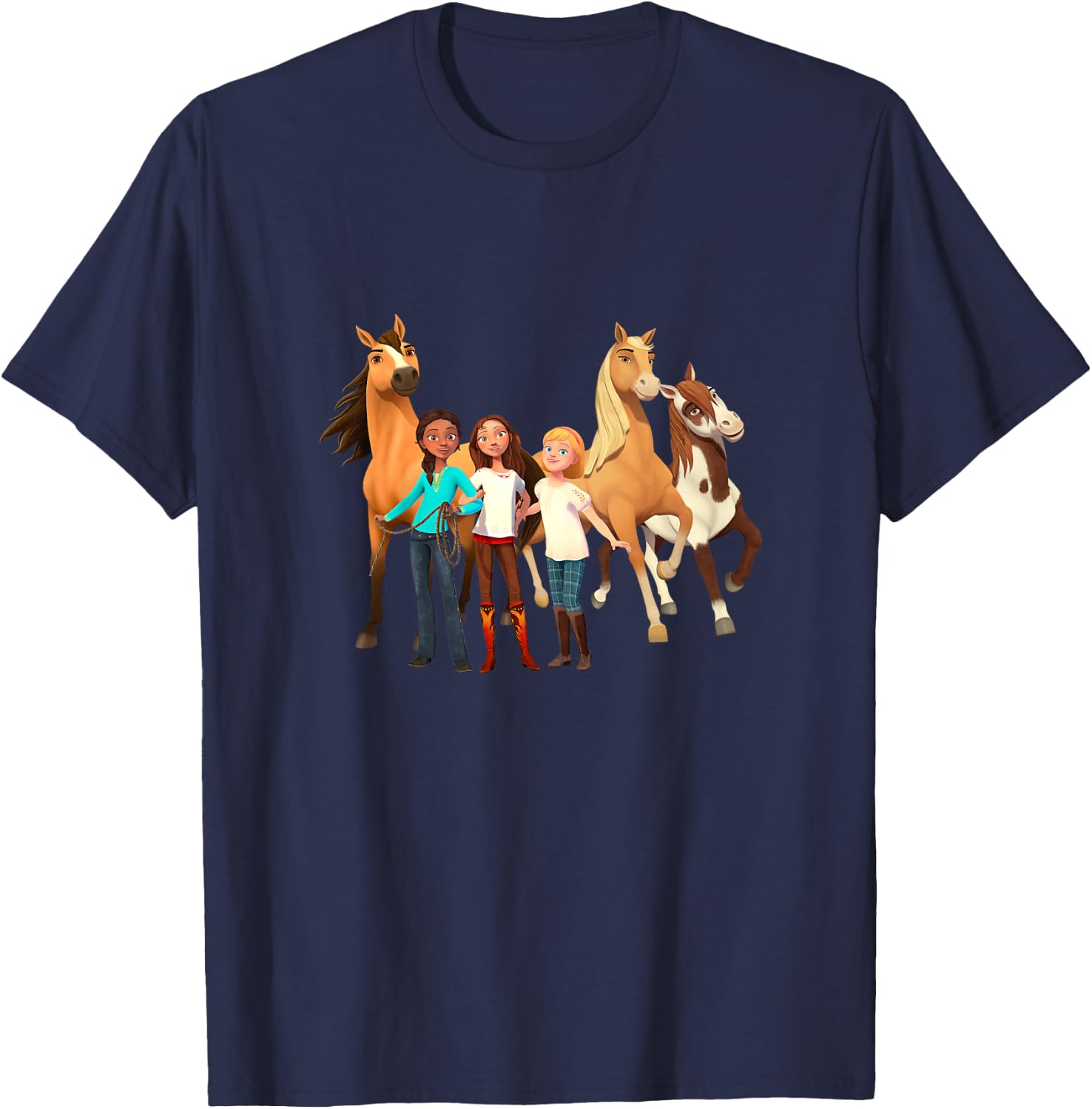 Kids DreamWorks Spirit Riding Free - All Character Kids T-Shirt - T-Shirt | Navy