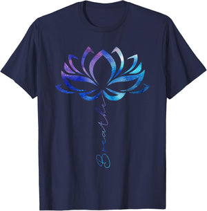Lotus Flower Yoga Shirt Breathe Meditation Gift Peace Love T-Shirt - T-Shirt | Navy