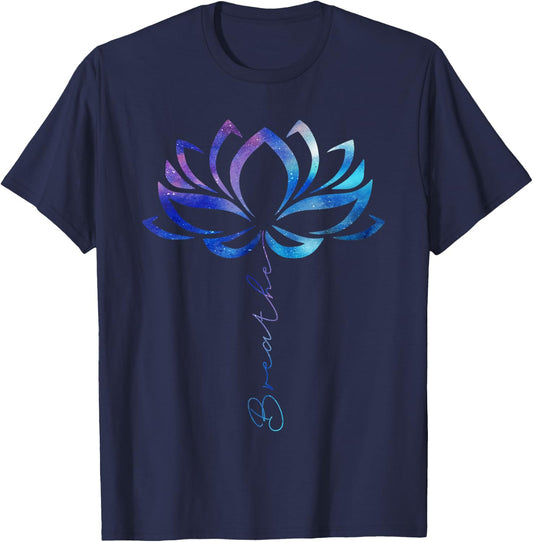 Lotus Flower Yoga Shirt Breathe Meditation Gift Peace Love T-Shirt - T-Shirt | Navy