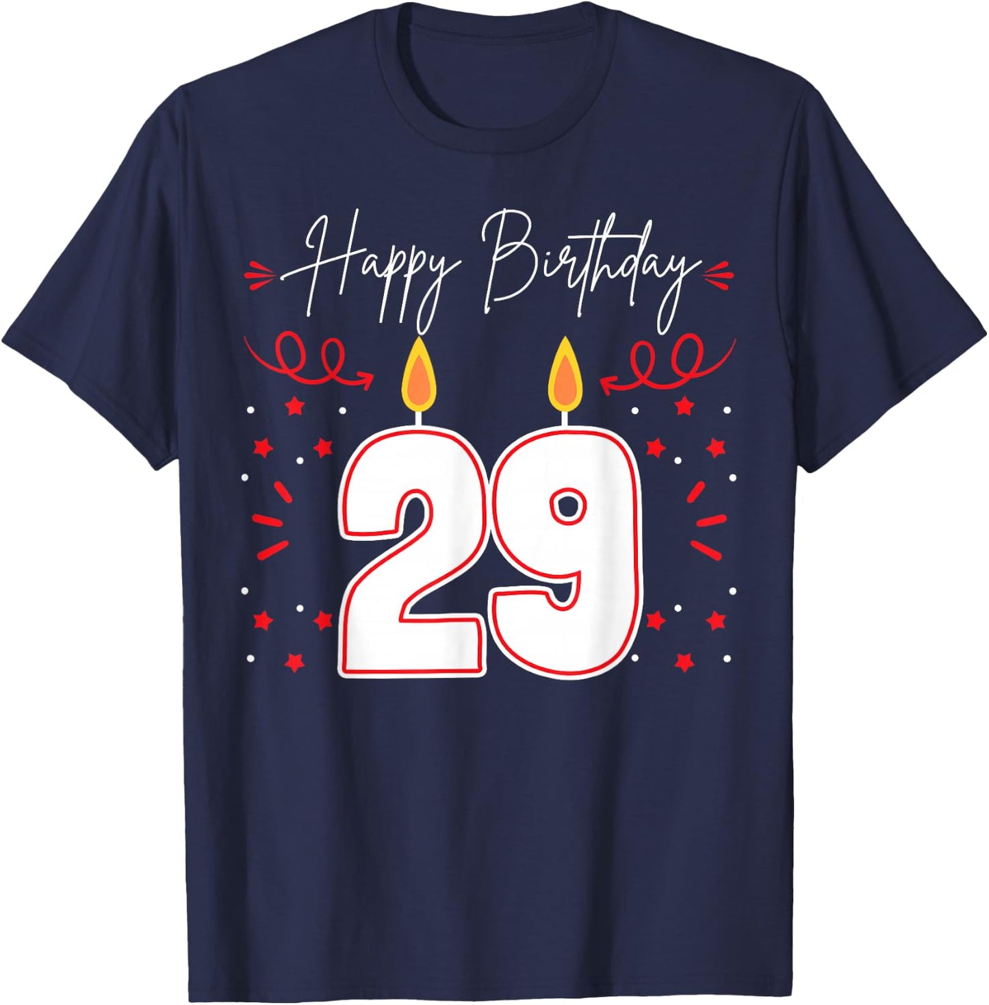 Candle 29 Birthday Party Decoration Wishes Candlelight Cake T-Shirt - T-Shirt | Navy