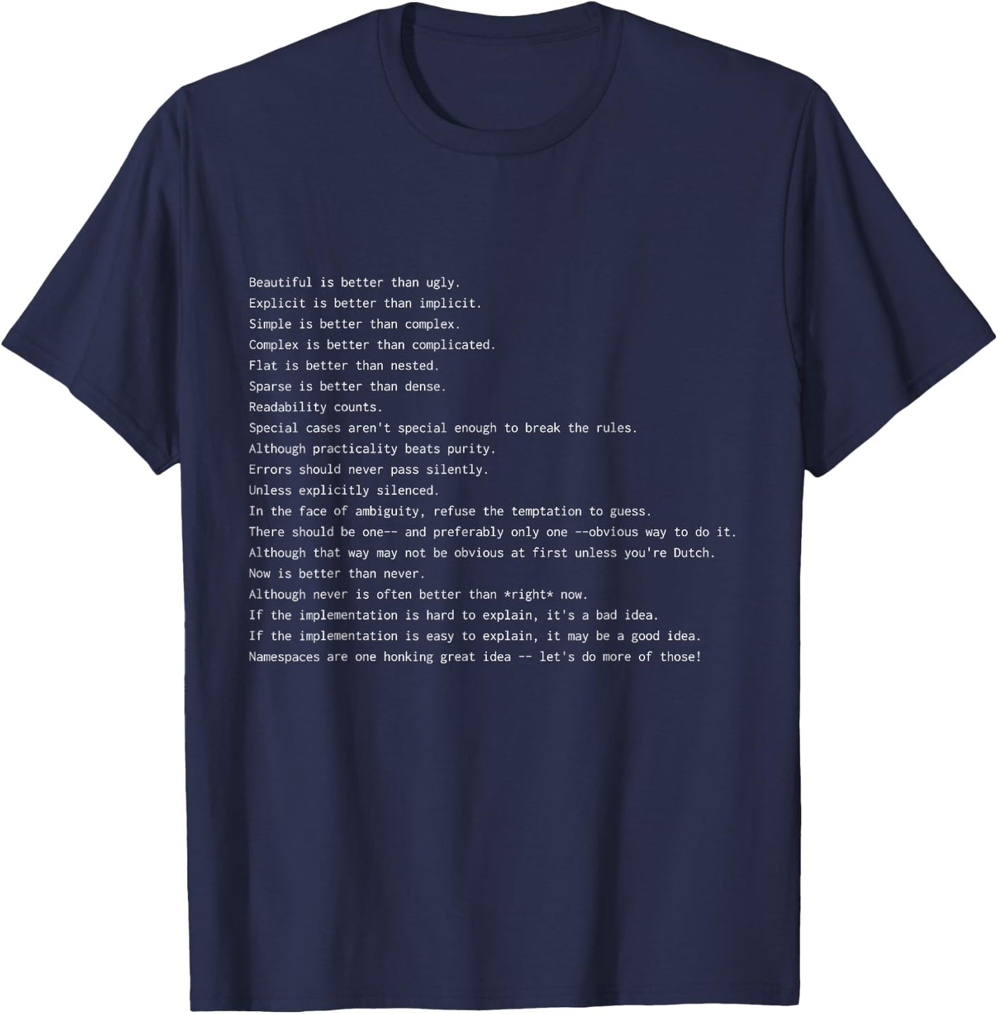 Funny Python Programmer Zen of Python Programming Gift T-Shirt - T-Shirt | Navy