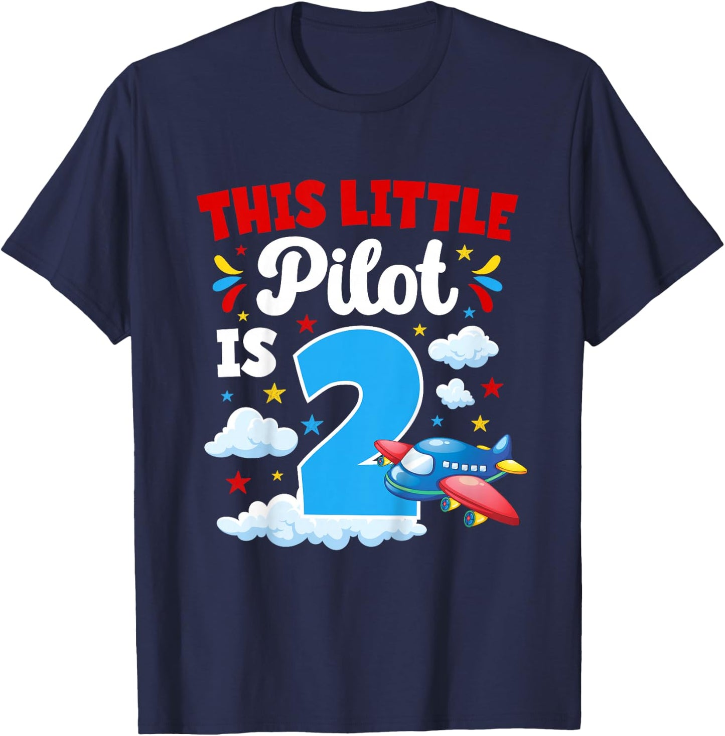 2nd Airplane Birthday Party Two Year Old Pilot Birthday T-Shirt - T-Shirt | Navy