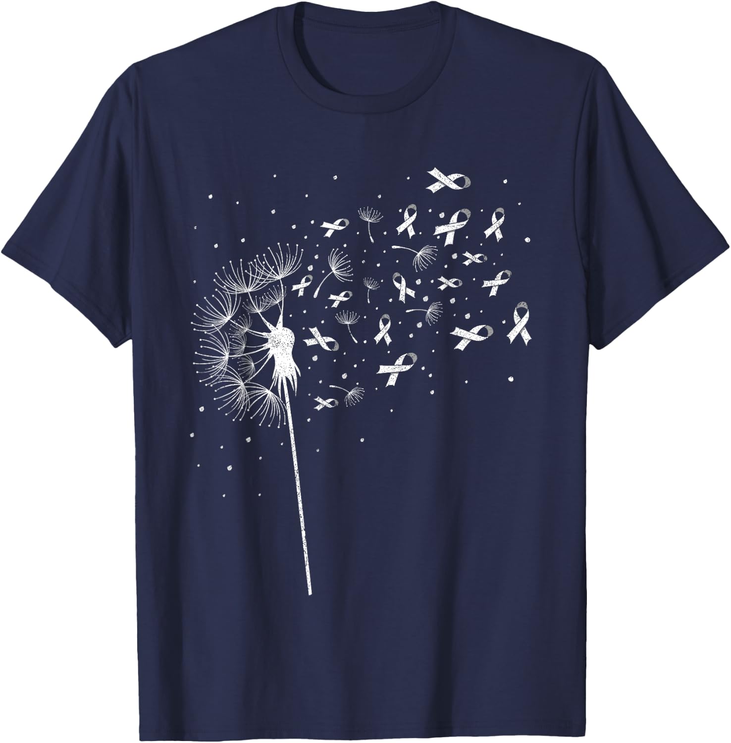 Dandelion Flower Men Women Apparel, White Ribbon Lung Cancer T-Shirt - T-Shirt | Navy