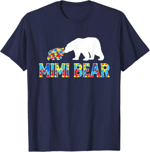 Autism Awareness Mimi Bear Puzzle Support Autistic Adults T-Shirt - T-Shirt | Navy