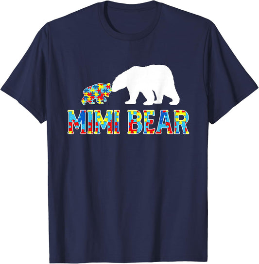Autism Awareness Mimi Bear Puzzle Support Autistic Adults T-Shirt - T-Shirt | Navy