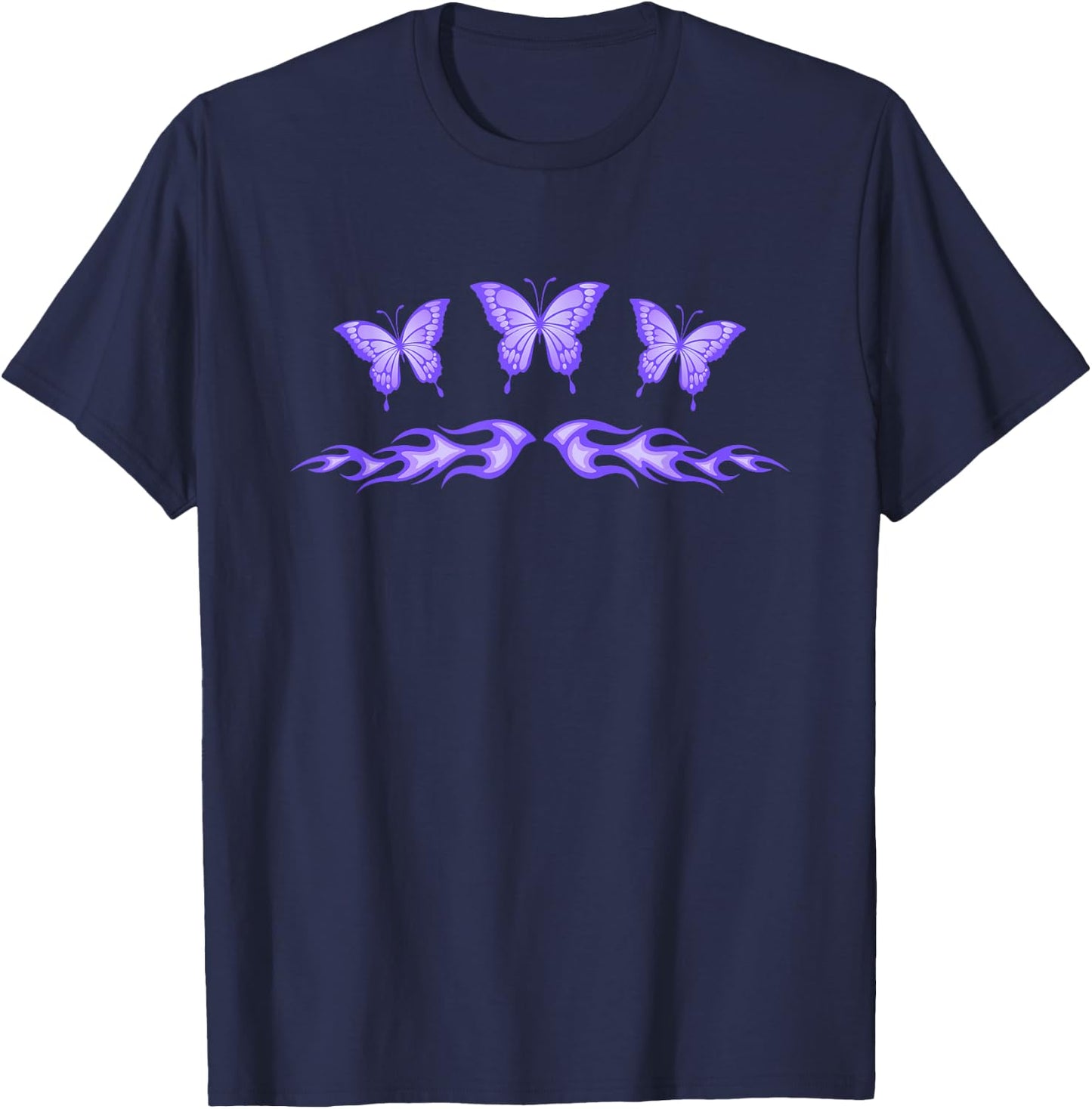 Fairycore Purple Butterfly Tattoo Flames y2k Egirl Aesthetic T-Shirt - T-Shirt | Navy