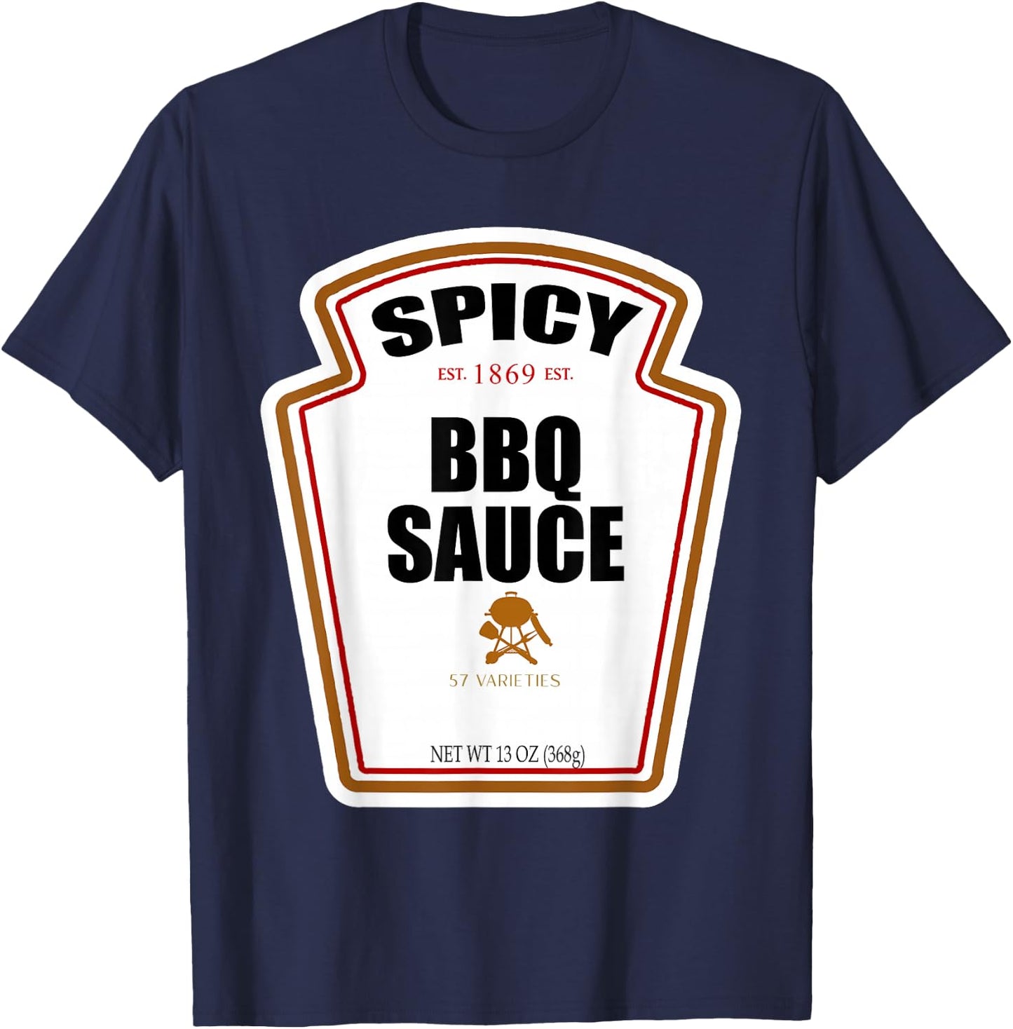 Halloween Matching Costume Spicy BBQ Sauce Bottle Label T-Shirt - T-Shirt | Navy