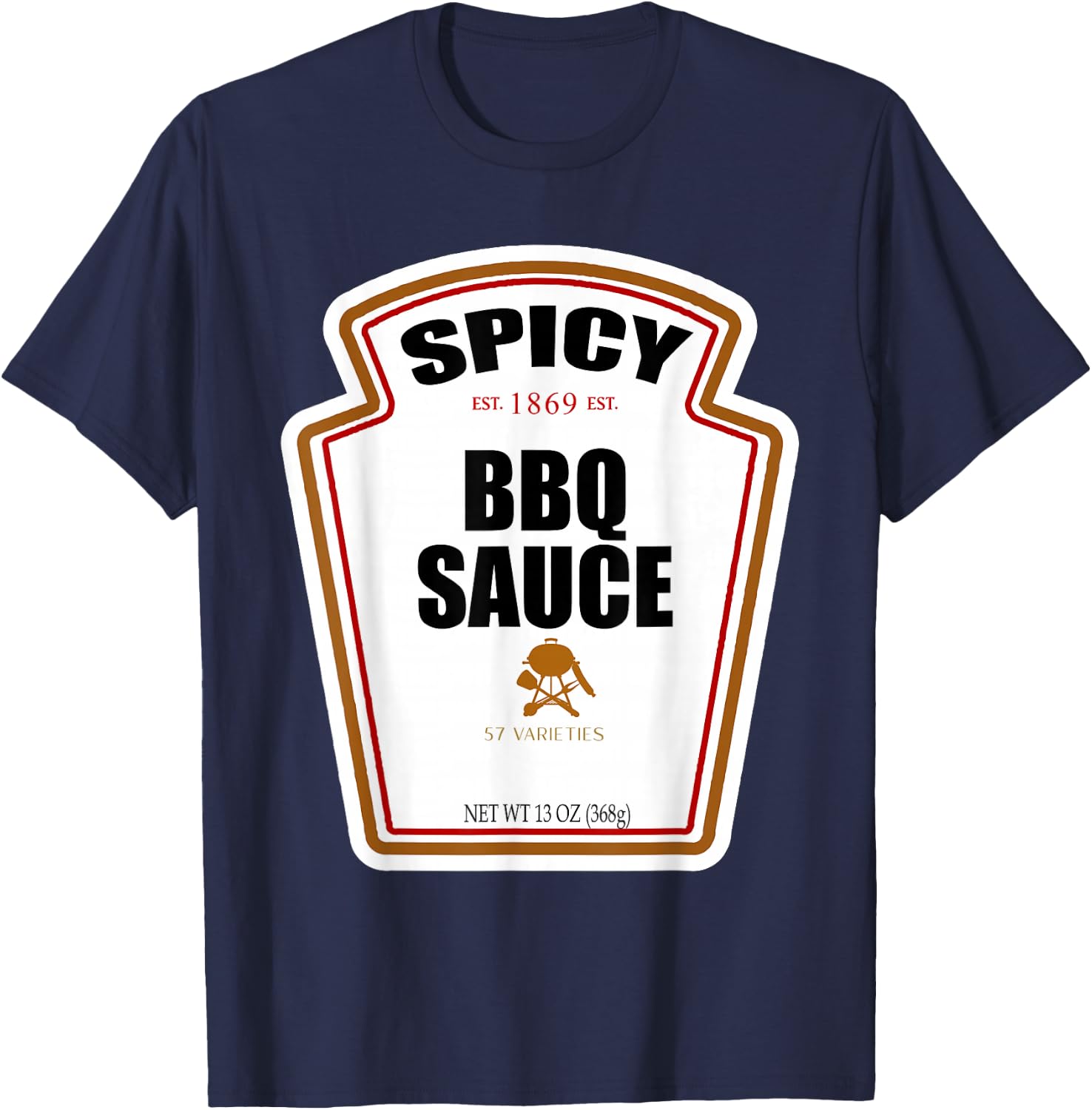 Halloween Matching Costume Spicy BBQ Sauce Bottle Label T-Shirt - T-Shirt | Navy