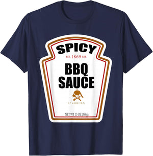 Halloween Matching Costume Spicy BBQ Sauce Bottle Label T-Shirt - T-Shirt | Navy
