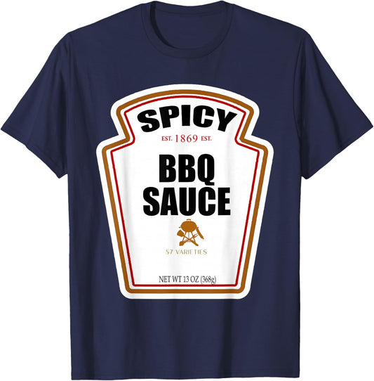 Halloween Matching Costume Spicy BBQ Sauce Bottle Label T-Shirt - T-Shirt | Navy