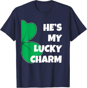 Matching St Patricks Day Couples T Shirts Co. He's My Lucky Charm Funny St. Pattys Day Couple - Black, -Adults, Short Sleeve, Classic Fit, Size: Small T-Shirt - T-Shirt | Navy