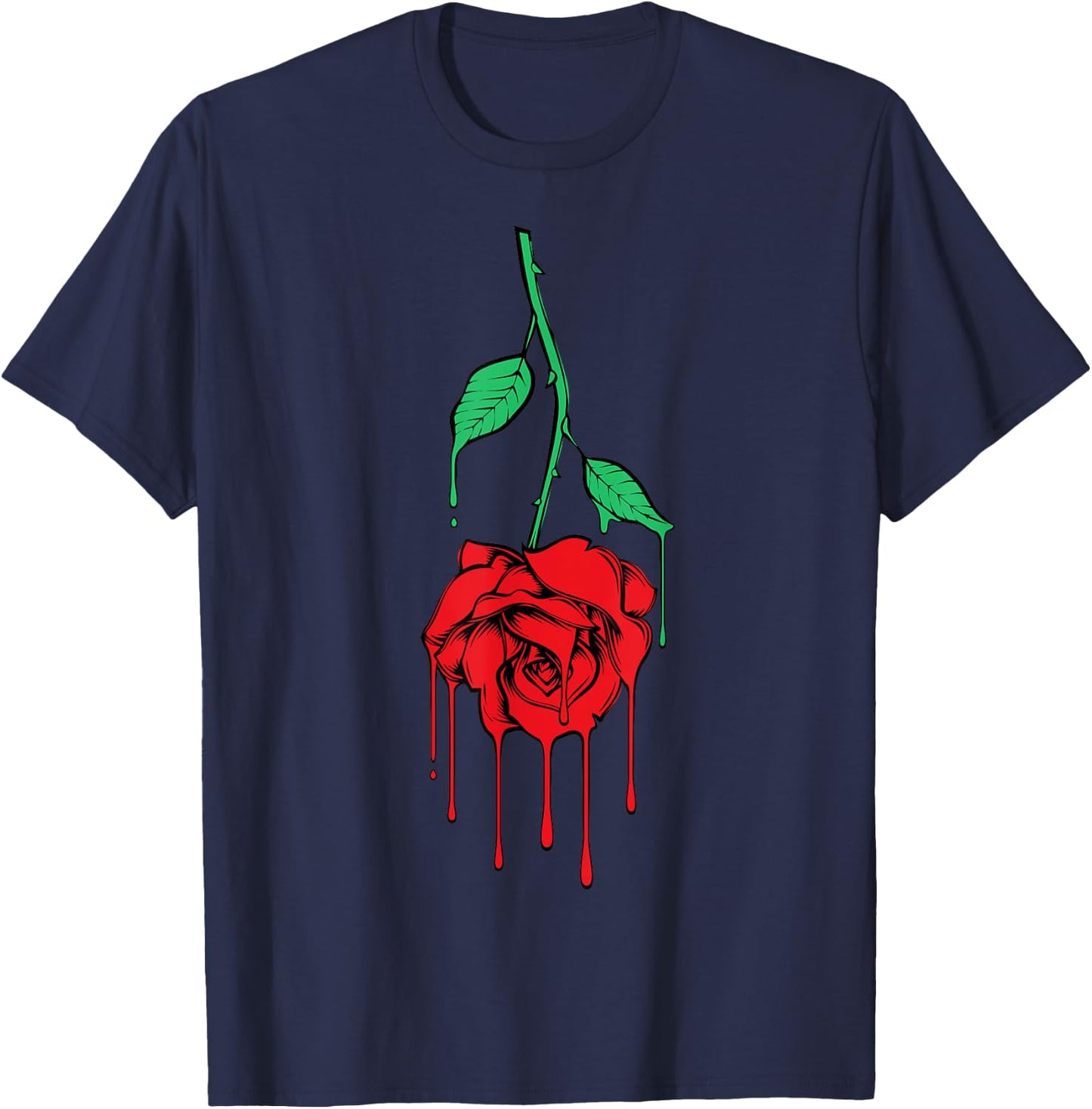 Upside Down Dripping Melting Rose Flower Heartbreak T-Shirt - T-Shirt | Navy