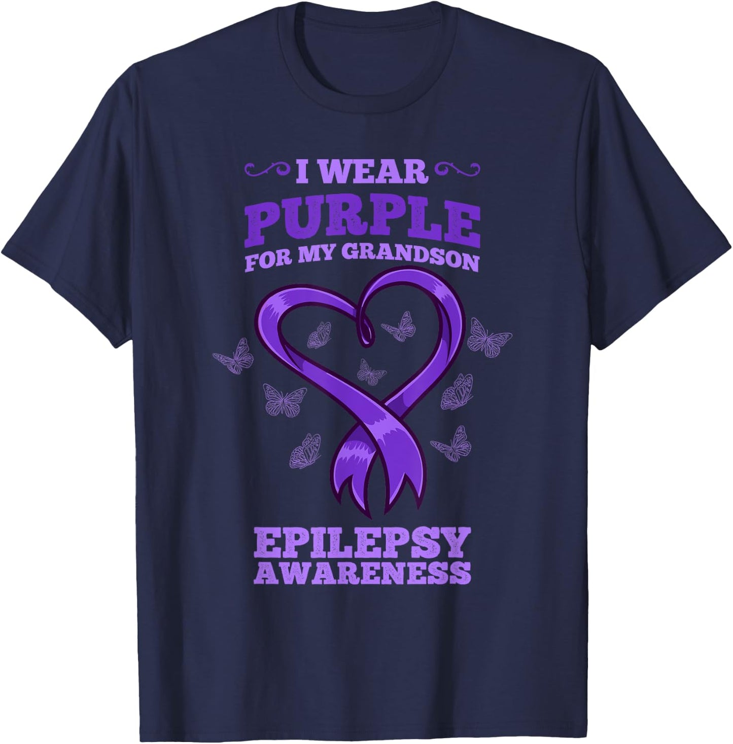 I Wear Purple For My Grandson Epilepsy Awareness T-Shirt - T-Shirt | Navy