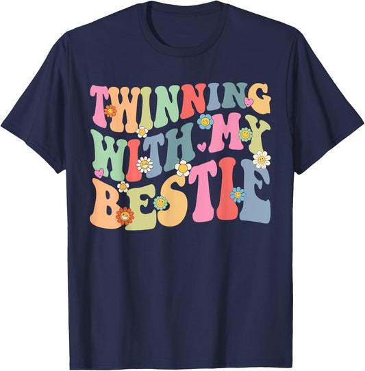 Twinning With My Bestie Spirit Week Twin Day Best Friend 70s T-Shirt - T-Shirt | Navy