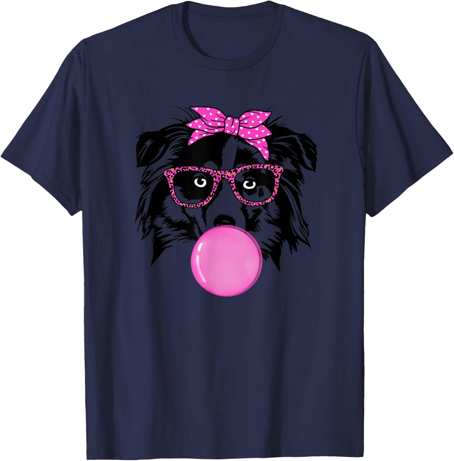 Australian shepherd with bubble gum bandana glasses Aussie T-Shirt - T-Shirt | Navy