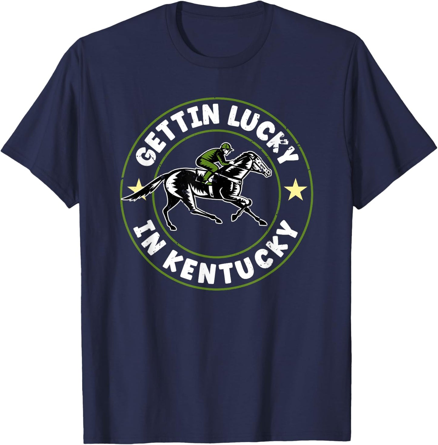 Vintage Getting Lucky In Kentucky Funny Horse Racing T-Shirt - T-Shirt | Navy