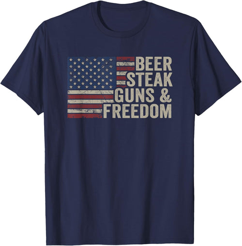 Beer Steak Guns & Freedom - 4th July USA Flag BBQ Drinking