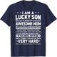 I Am a Lucky Son I'm Raised By a Freaking Awesome Mom T-Shirt - T-Shirt | Navy