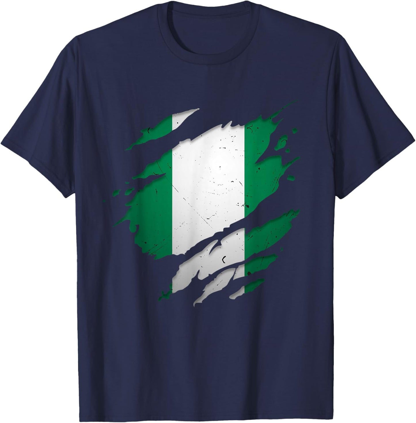Proud Nigerian Design | Torn Ripped Nigeria Flag T-Shirt - T-Shirt | Navy