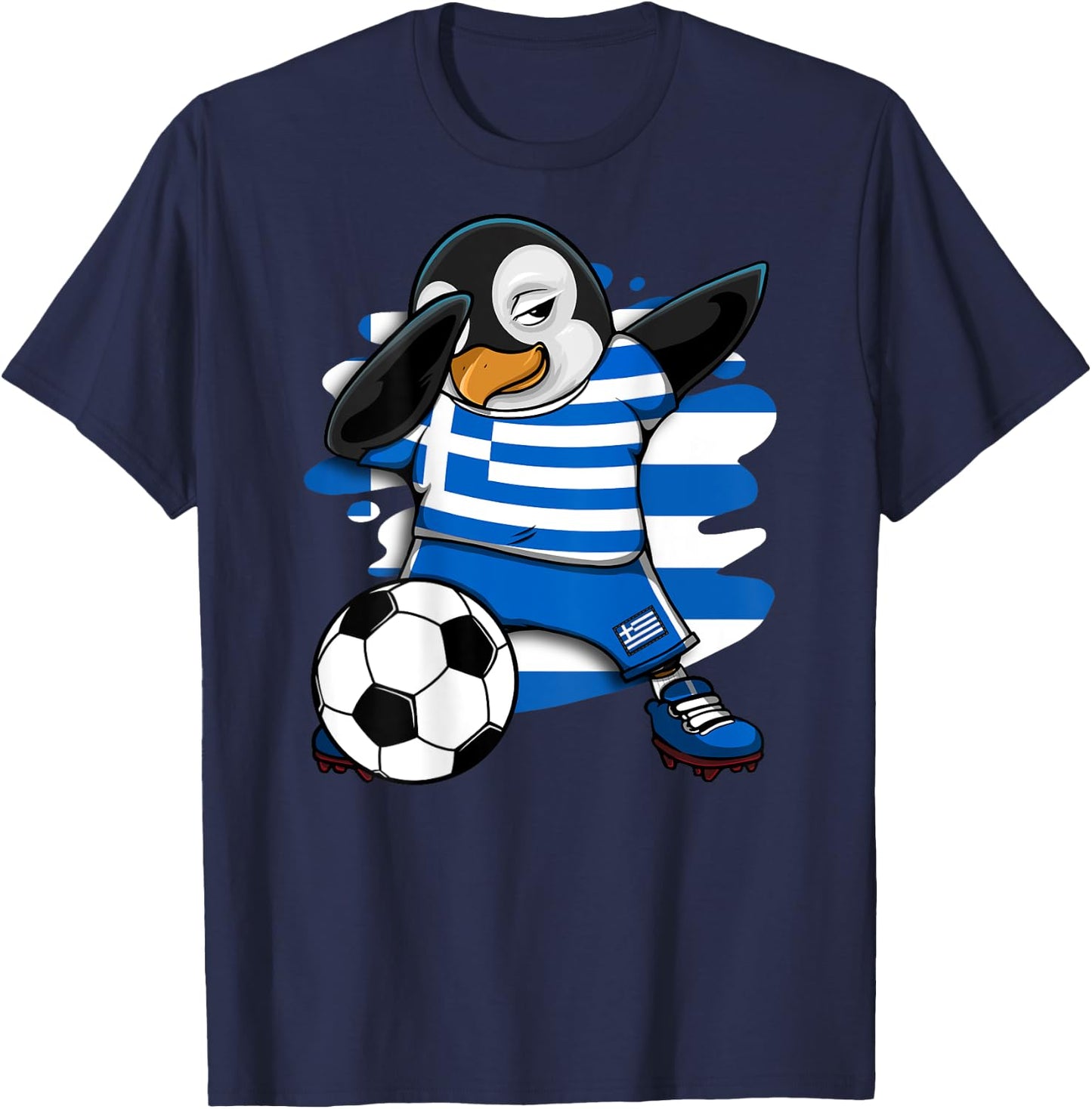 Dabbing Penguin Greece Soccer Fans Jersey Football Lovers T-Shirt - T-Shirt | Navy