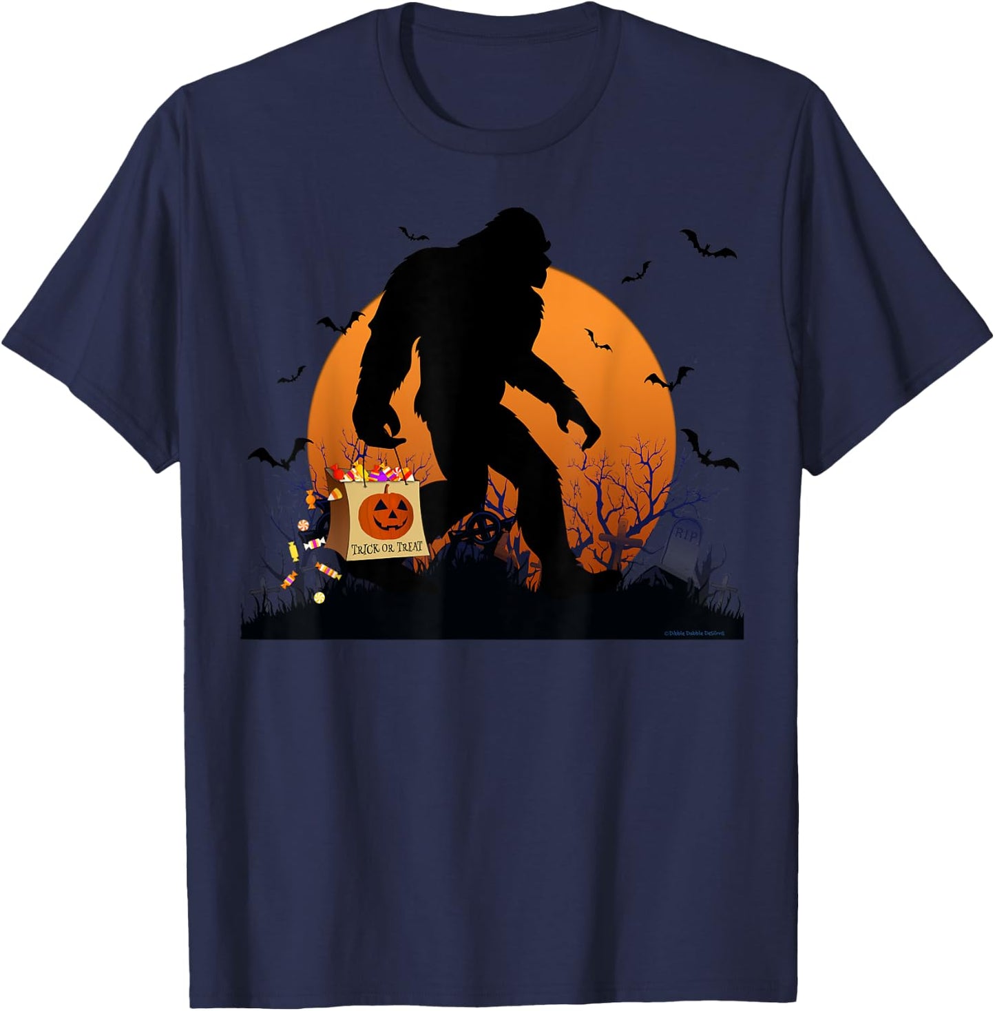 Funny Halloween Bigfoot Trick or Treating Full Moon Bigfoot T-Shirt - T-Shirt | Navy