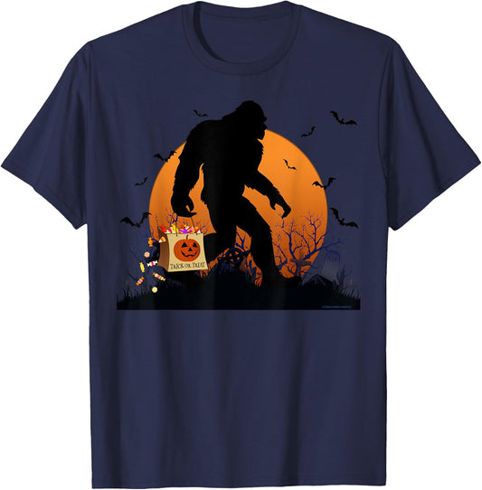 Funny Halloween Bigfoot Trick or Treating Full Moon Bigfoot T-Shirt - T-Shirt | Navy