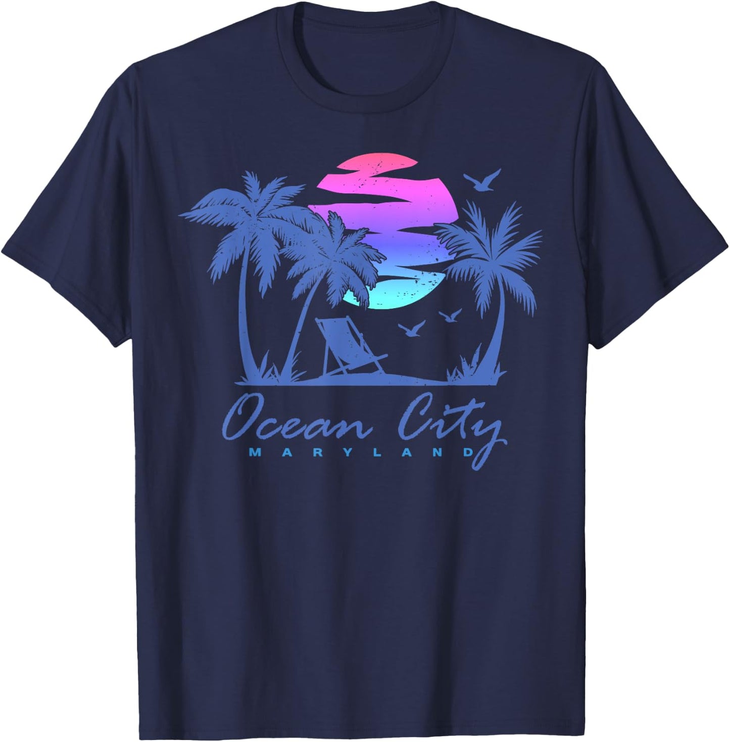 OCEAN CITY MARYLAND Beach Vacation Trip Retro Vintage Sunset Women Kids T-Shirt - T-Shirt | Navy