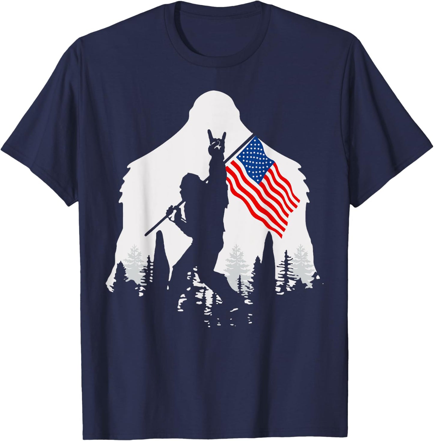 4th of July Shirt Bigfoot Sasquatch USA American Flag T-Shirt - T-Shirt | Navy