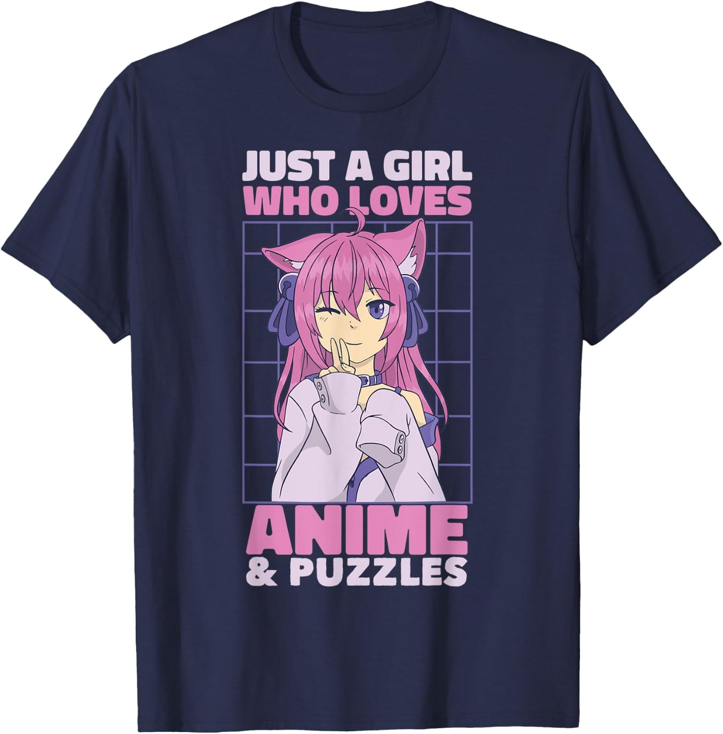 Just A Girl Who Loves Anime | Cute Anime and Puzzles T-Shirt - T-Shirt | Navy