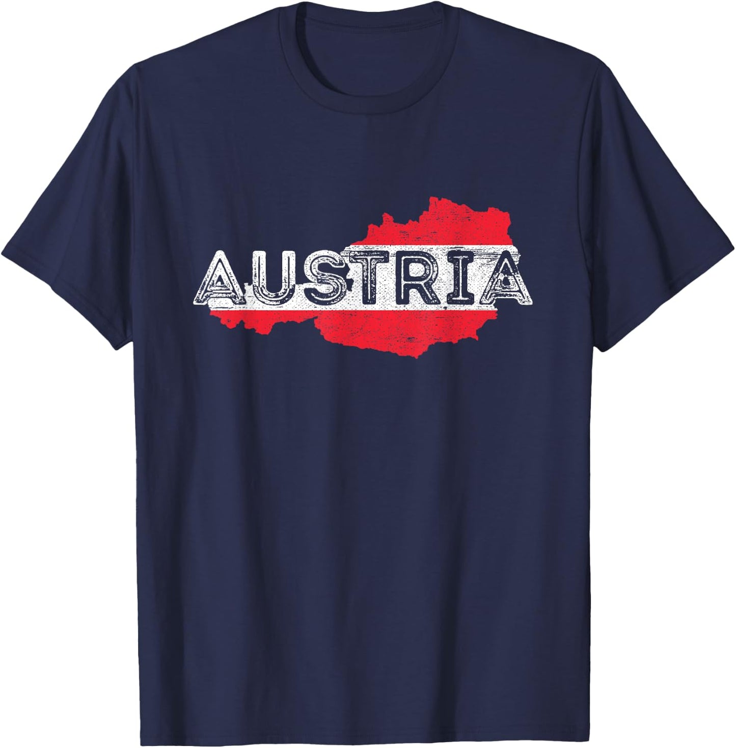 Austrian Map and Flag Souvenir - Distressed Austria T-Shirt - T-Shirt | Navy