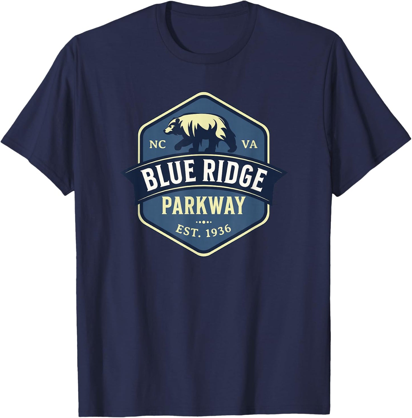 Blue Ridge Parkway Est 1936 Bear Design T-Shirt - T-Shirt | Navy